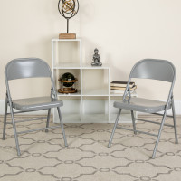 Flash Furniture 2-HF3-MC-309AS-GY-GG 2 Pk. HERCULES Series Triple Braced & Double Hinged Gray Metal Folding Chair